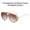 Aviator sunglasses with transparent tea frame, gradient lenses, and gold metal temples - Transparent Tea Frame Gradient Tea Lens
