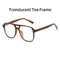 Transparent tea frame pilot style anti-blue light glasses with double bridge and rivets - Transparent Tea