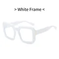 Chic white square oversized sunglasses with gold metal accents and blue light lenses - White Frame White Lens