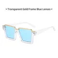 Square large frame sunglasses with transparent gold frame and light blue lenses - Clear Frame Blue Lens