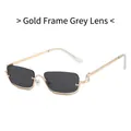 Retro square sunglasses with slim gold metal frame and dark gray rectangular lenses - Gold Frame Black Grey