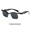 Gafas de sol cuadradas sin montura con patillas onduladas en negro y cristales grises - Montura Negra Lentes Gris Negro