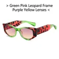Lunettes de soleil œil de chat, monture léopard rose vert et verres dégradés violet jaune - Monture Léopard Vert Rose Verres Violet Jaune