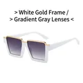 Square oversized white and gold frame sunglasses with gradient gray lenses - White Frame Gradient Grey Lens