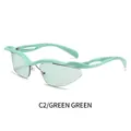 Frameless Y2K wrap-around sunglasses in mint green with futuristic wave design - Green Frame Green Lens (C2)