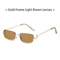 Chic rectangular small frame sunglasses with gold metal frame and light brown lenses - Gold Frame Light Tea Lens