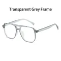 Transparent grey double-bridge pilot blue light glasses with metallic rivet accents - Transparent Grey