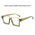 Olive green and gold semi-rimless square glasses with transparent lenses and metal top bar - Olive Green Frame White Lens