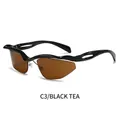 Futuristic Y2K rimless sunglasses with black frame and tea-colored lenses - Black Frame Tea Lens (C3)