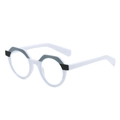 Retro oval sunglasses with white frames and black-grey color block geometric accents - Gray White