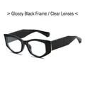 Lunettes de soleil polygonales hip-hop avec monture noire brillante et verres blancs - Monture Noir Brillant / Verres Transparents