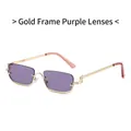 Trendy square half-frame sunglasses with gold metal frame and purple lenses - Gold Frame Purple Lens