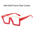 Vintage oversized square semi-rimless red and gold glasses with clear lenses - Red Frame Clear Lens