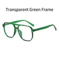 Transparent green square frame glasses with double bridge and rivet design - Transparent Green