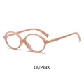 Chic oval pink frame glasses with blue light blocking lenses and gold metal accents - Pink