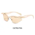 Y2K style irregular rimless sports sunglasses with wavy tea colored frame and lenses - Champagne Frame Champagne Lens (C4)