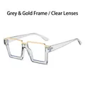 Square semi-rimless glasses with grey and gold metal frame and clear lenses - Grey Frame