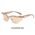 Lunettes de soleil Y2K sans monture à vagues avec cadre café et verres thé chic - Monture Café Verres Champagne (C5)