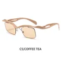 Fashion rimless square sunglasses in coffee frame and tea lenses with wavy top design - Coffee Frame Champagne Lens