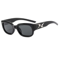 Modern thick square black sunglasses with silver streamlined metal temple decor - Black Frame Black Grey Lens