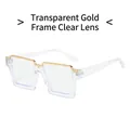 Square transparent eyeglasses with gold metal top bar and clear lenses for women - Transparent Frame / Light Tea Clear Lens