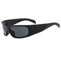 Punk street style wrap-around sunglasses with glossy black frames and grey lenses - Black Frame Black Grey Lens