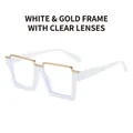 Chic square oversized glasses featuring a white and gold metal frame with clear lenses - White Frame White Lens