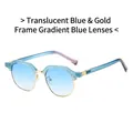 Occhiali da sole con montatura blu oro trasparente e lenti blu sfumate in vista - Montatura Blu Trasparente Lenti Blu Sfumate