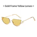 Cat eye metal sunglasses with a slim gold frame and transparent yellow lenses - Gold Frame Yellow Lenses