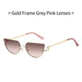 Cat eye sunglasses with gold metal frame and grey-pink gradient lenses - Gold Frame Gray Pink Lens