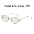 Cat eye sunglasses with silver metal frame and reflective silver mirrored lenses - Silver Frame Silver Mirror Lens