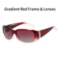 Lunettes de soleil ovales monture rouge dégradé avec strass sur les branches - Monture et Lentille Rouge Dégradé