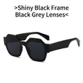 Trendy geometrische veelhoek zonnebril met glanzend zwart frame en zwartgrijze lenzen - Glanzend Zwart Frame Grijze Lens