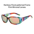 Lunettes de soleil ovales arc-en-ciel avec verres miroirs roses et détails strass - Monture Motif Arc-en-ciel Lentille Miroir Rose