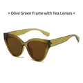 Chic cat eye sunglasses featuring olive green frames and tinted brown lenses for women - Olive Green Frame Tea Lens