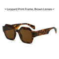 Chique geometrische zonnebril met luipaardprint montuur en bruine getinte glazen - Schildpad Frame Thee Lenzen