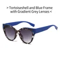 Cat eye sunglasses featuring tortoiseshell blue frames and gradient grey lenses for women - Tortoiseshell & Blue Frame Gradient Grey Lens