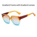Polygonal sunglasses featuring a brown and blue gradient frame and matching gradient lenses - Tea Blue Frame Tea Blue Lens