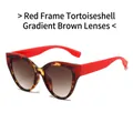 Cat eye tortoiseshell sunglasses with vibrant red temples and gradient tea lenses - Tortoiseshell Red Frame Black Gradient Tea Lenses