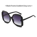 Fashionable black square sunglasses featuring gradient grey lenses and unique hollow frames - Black Frame Gradient Gray Lens