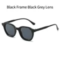 Retro oval sunglasses with black frame and dark grey lenses for men and women - Glossy Black Frame Grey Lens