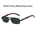 Lunettes de soleil rectangulaires monture noire verres gris et branches boisées - Monture Noire Verres Noir Gris