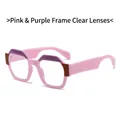 Lunettes de soleil géométriques avec monture rose et violette et verres clairs élégants - Monture Rose Violet Verres Transparents