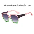 Polygonal sunglasses featuring pink and green gradient frames with grey lenses - Pink Green Frame Gradient Grey Lens