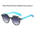 Retro-Oval-Sonnenbrille mit blauem Blumenrahmen und grauen Verlaufsgläsern für Damen - Blau Blumenrahmen Verlaufs-Graue Linsen