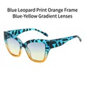 Occhiali da sole vintage cat eye con montatura tartarugata blu e lenti sfumate blu-giallo - Leopardo Blu Montatura Arancione Lenti Blu-Giallo