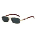 Lunettes de soleil rétro à monture dorée et branches texturées en grain de bois rouge - Monture Or Noir Gris