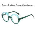 Fashionable round sunglasses in gradient green frames with clear lenses and textures - Gradient Green Frame / Clear Lenses