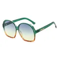 Oversized ovale zonnebril met groen schildpadmontuur en blauw-geel gradiënt glazen - Groen Schildpad Frame / Blauw Gele Lenzen