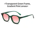 Retro oval sunglasses with transparent green frames and gradient pink lenses for fashion - Transparent Green Frame Gradient Pink Lenses